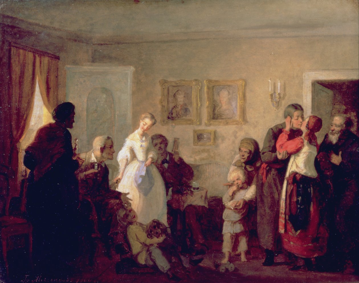 祝贺1860年庄园中的新婚夫妇 作者 格里哥里（Grigori Grigorievich Mjasoedov）