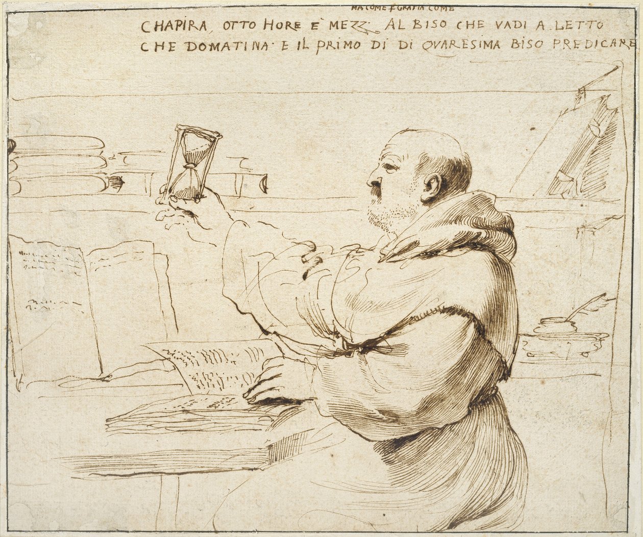 漫画Fra Bonaventura Bisi，1655  -  1659（白纸上的笔和棕色墨水） 作者 乔瓦尼·弗朗切斯科·巴尔比里（Il Guercino）