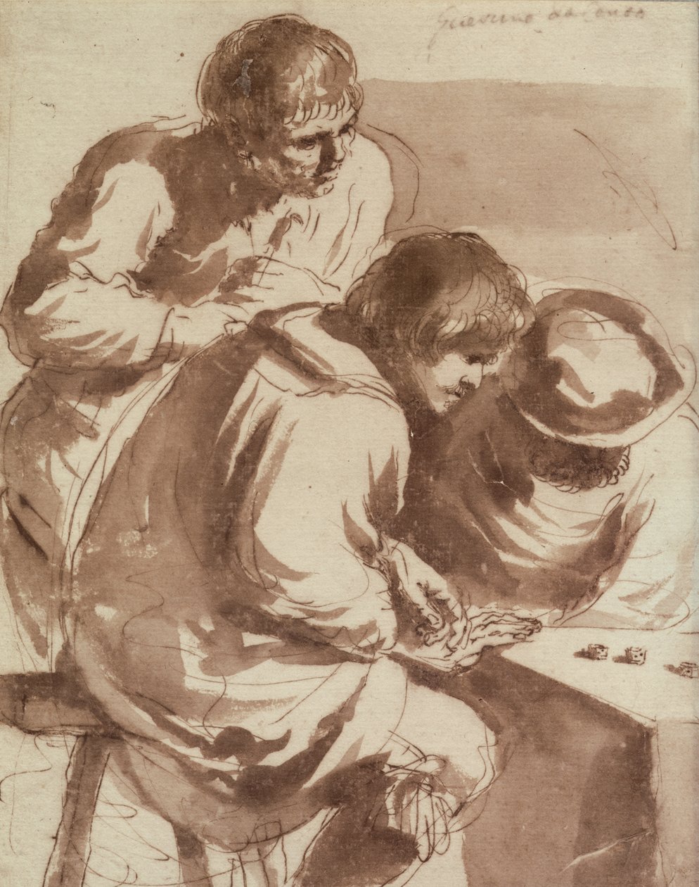 骰子玩家（笔和墨水在纸上洗） 作者 乔瓦尼·弗朗切斯科·巴尔比里（Il Guercino）