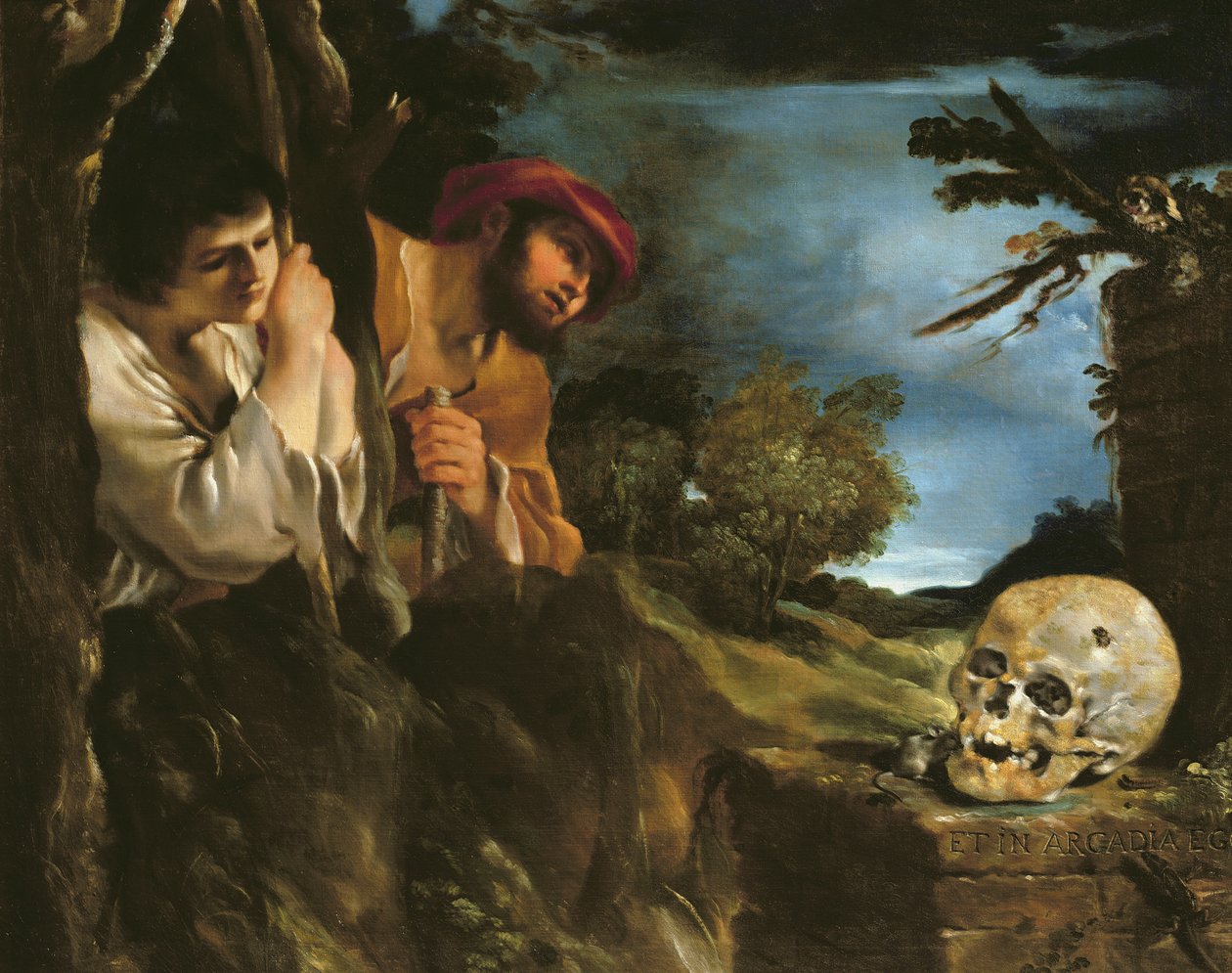 在arcadia ego中的Et（在cavas上的油） 作者 乔瓦尼·弗朗切斯科·巴尔比里（Il Guercino）