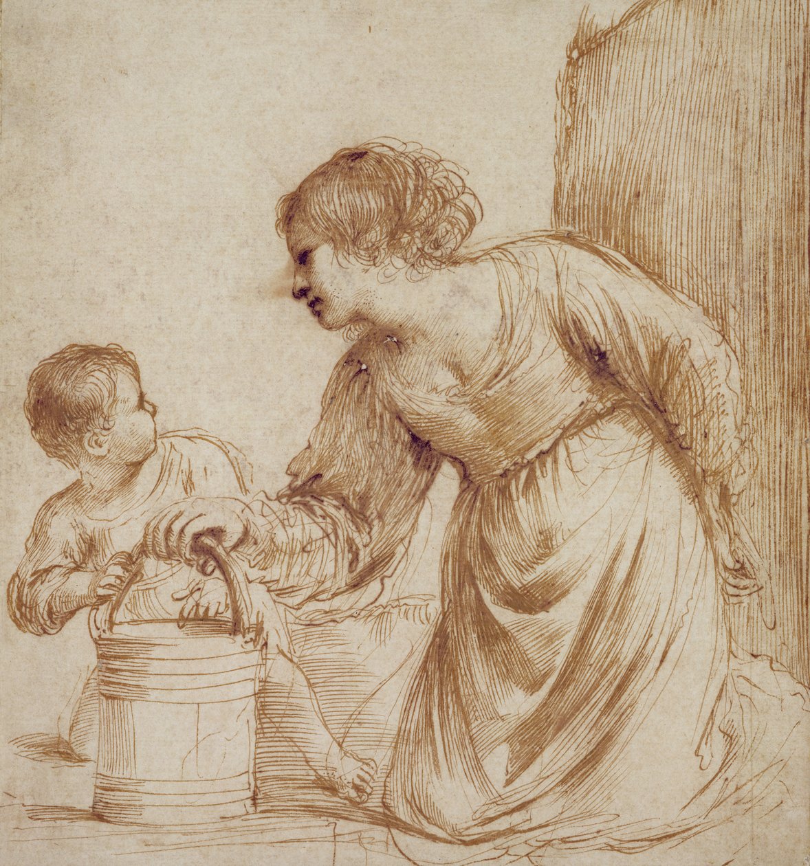 母亲和孩子用桶 作者 乔瓦尼·弗朗切斯科·巴尔比里（Il Guercino）
