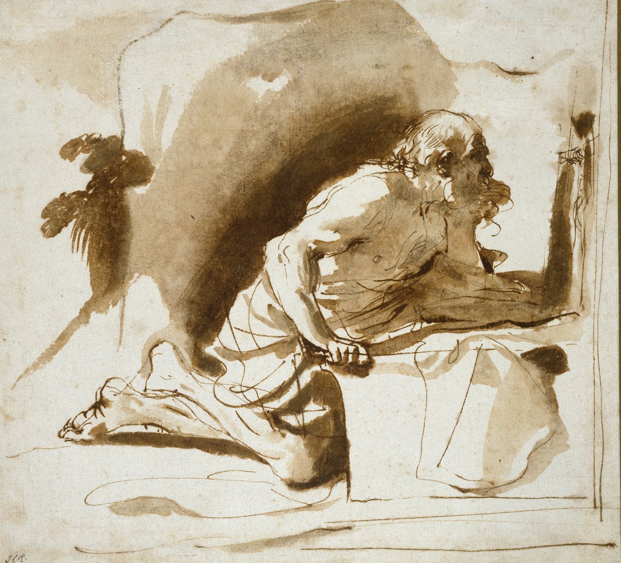 St Jerome，c.1622  -  1624（笔和棕色墨水，白纸上有棕色水洗） 作者 乔瓦尼·弗朗切斯科·巴尔比里（Il Guercino）
