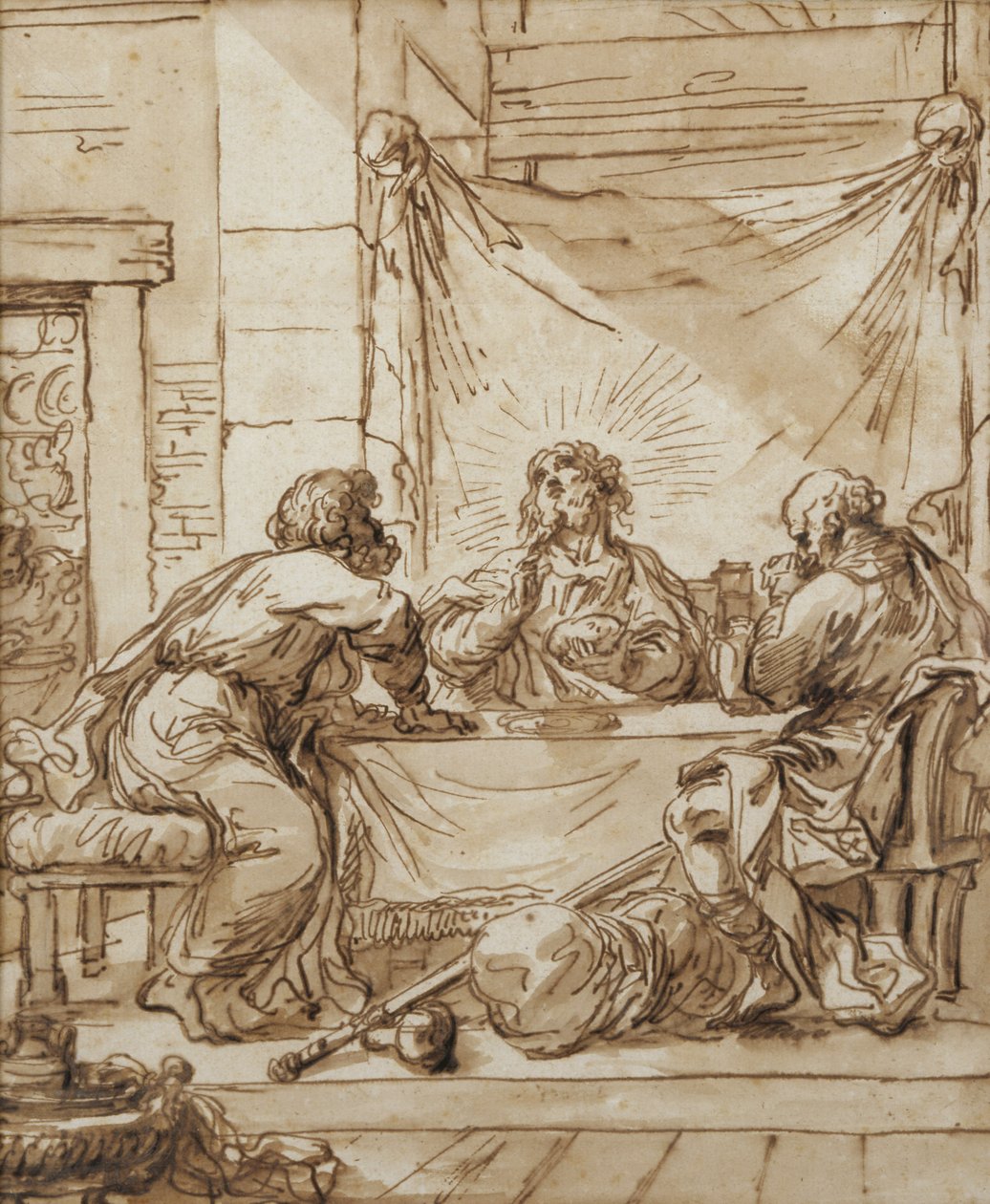 艾玛斯的晚餐（纸上墨水） 作者 乔瓦尼·弗朗切斯科·巴尔比里（Il Guercino）