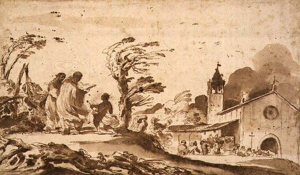 PD.1-1987 景观与葬礼游行（水墨）。 作者 格尔奇诺
