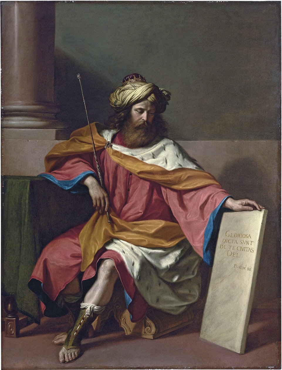 大卫王 - Barbieri Giovanni Francesco（又名 Le Guerchin，1591-1666 年）的画作，布面油画 作者 格尔奇诺