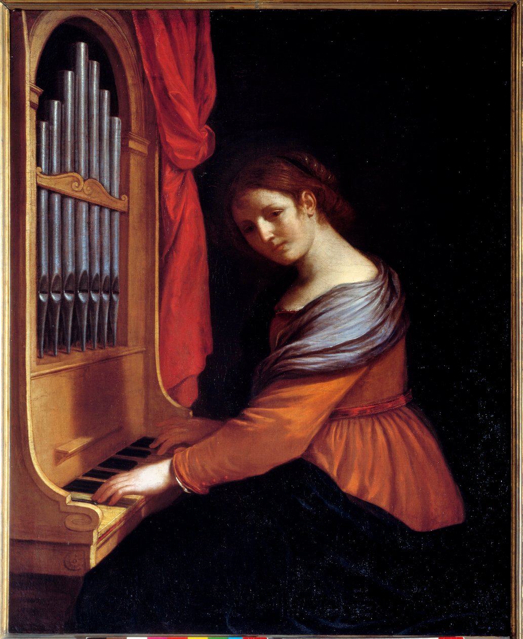 圣塞西尔。 Barbieri Giovanni Francesco dit Le Guerchin (1591-1666) 的绘画 作者 格尔奇诺