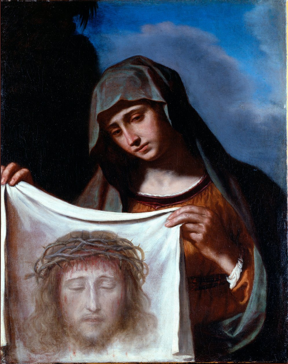 Saint Veronica. The Holy Veil represents the face of Christ whose sweat Veronique was said to have been sweaty during the climb to Calvary. Painting by Giovanni Francesco Barbieri Guerchin dit Il Guercino (1591-1666) 17th century genes, Collection Banca Ca 作者 格尔奇诺