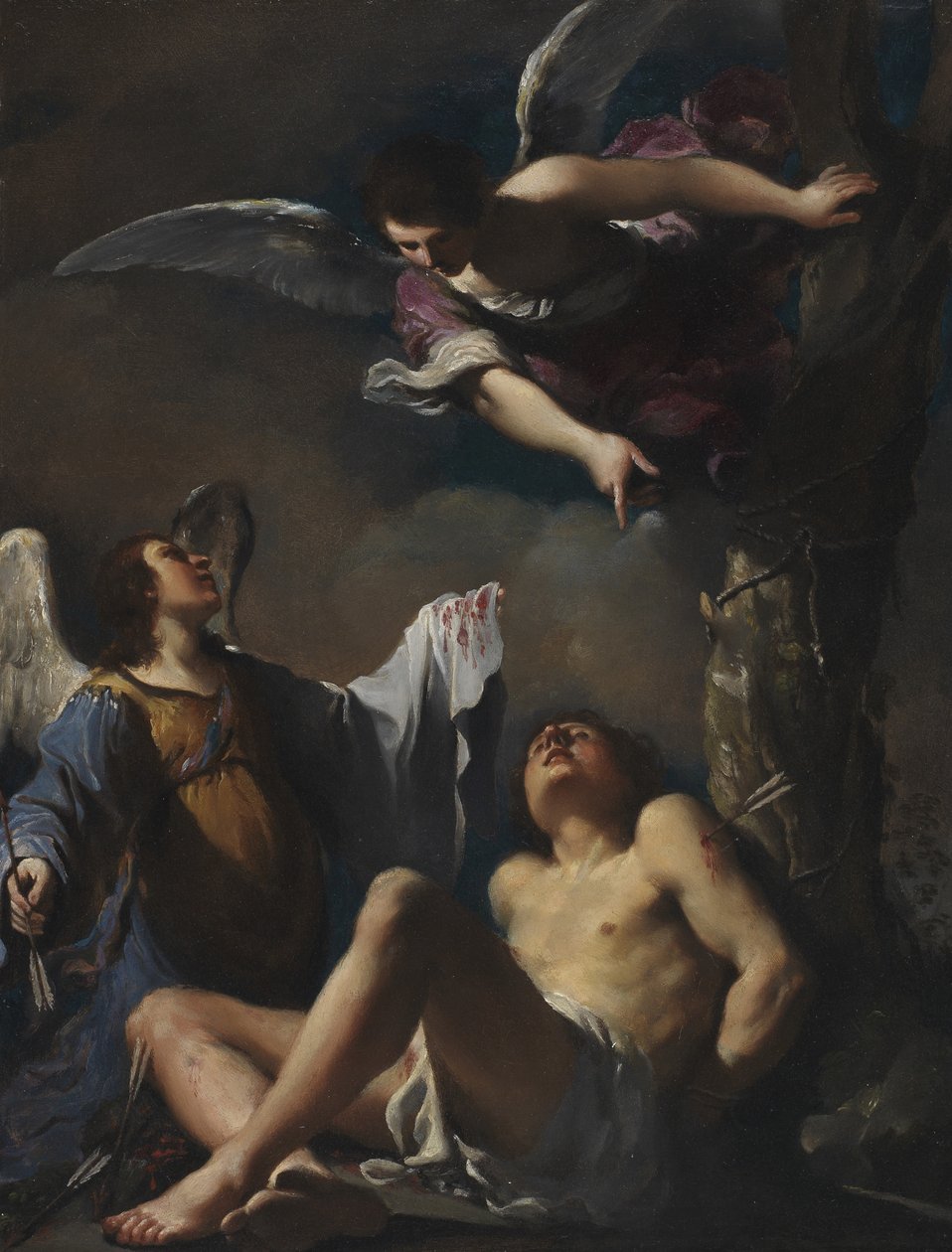 圣塞巴斯蒂安（St. Sebastian）受两个天使袭击 作者 格尔奇诺