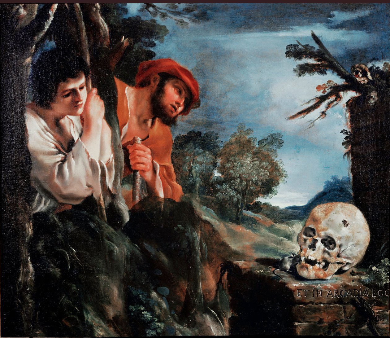 阿卡迪亚人的牧羊人在希腊伯罗奔尼撒岛的一座坟墓周围。 Giovanni Francesco Barbieri Guerchin dit Il Guercino (1591-1666) 1618 年在罗马附近的绘画（Vanita），Galleria Corsini 作者 格尔奇诺