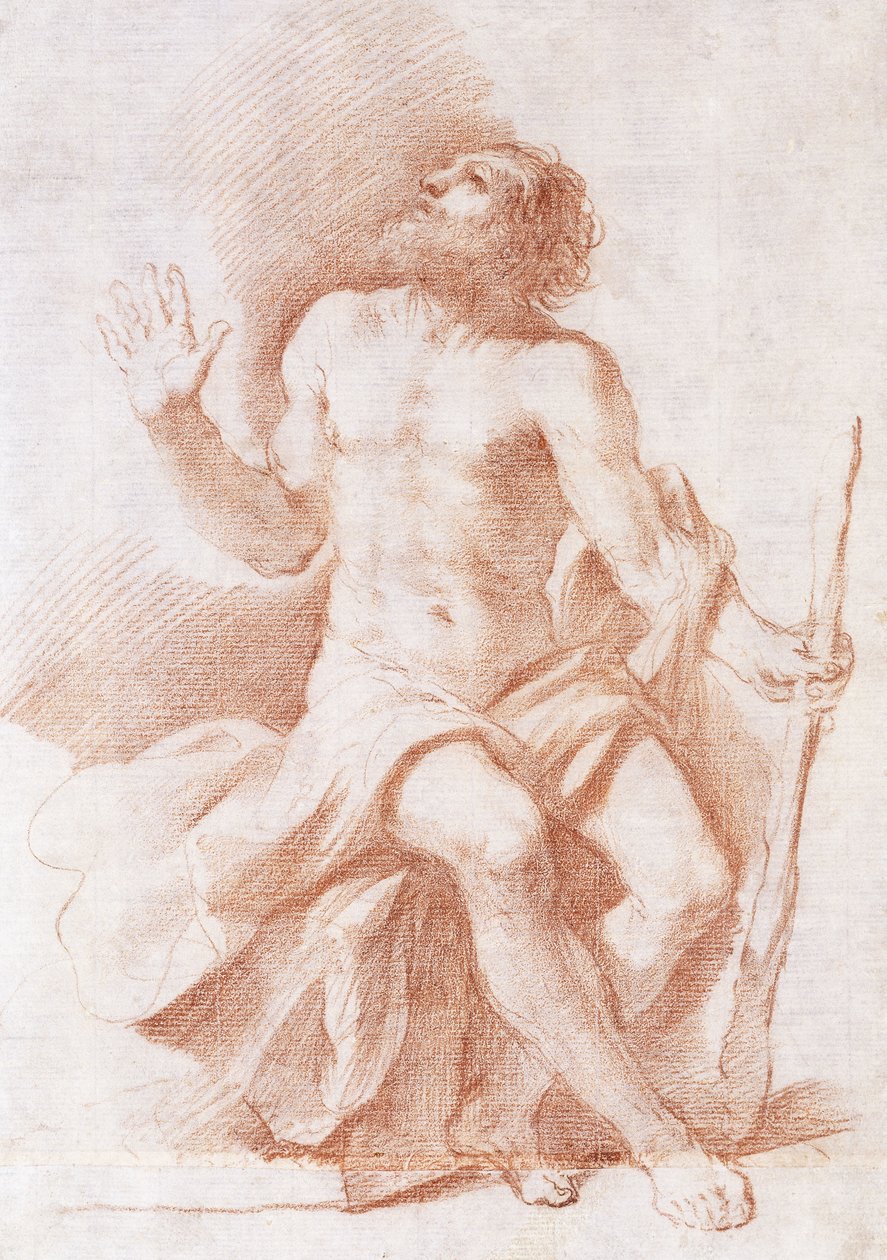 隐士圣保罗，向左仰望，拿着棍子，c.1637-8 作者 格尔奇诺