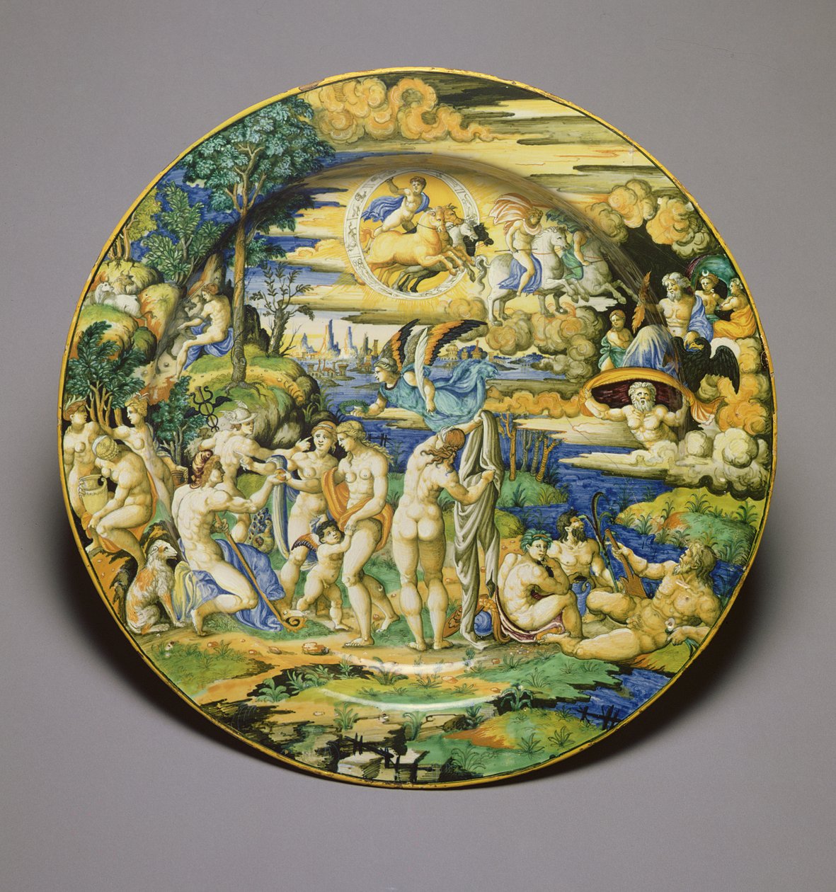 C.59-1927描绘巴黎审判的菜肴，c.1544-50（锡釉陶器） 作者 吉多·杜兰蒂诺（Guido Durantino）