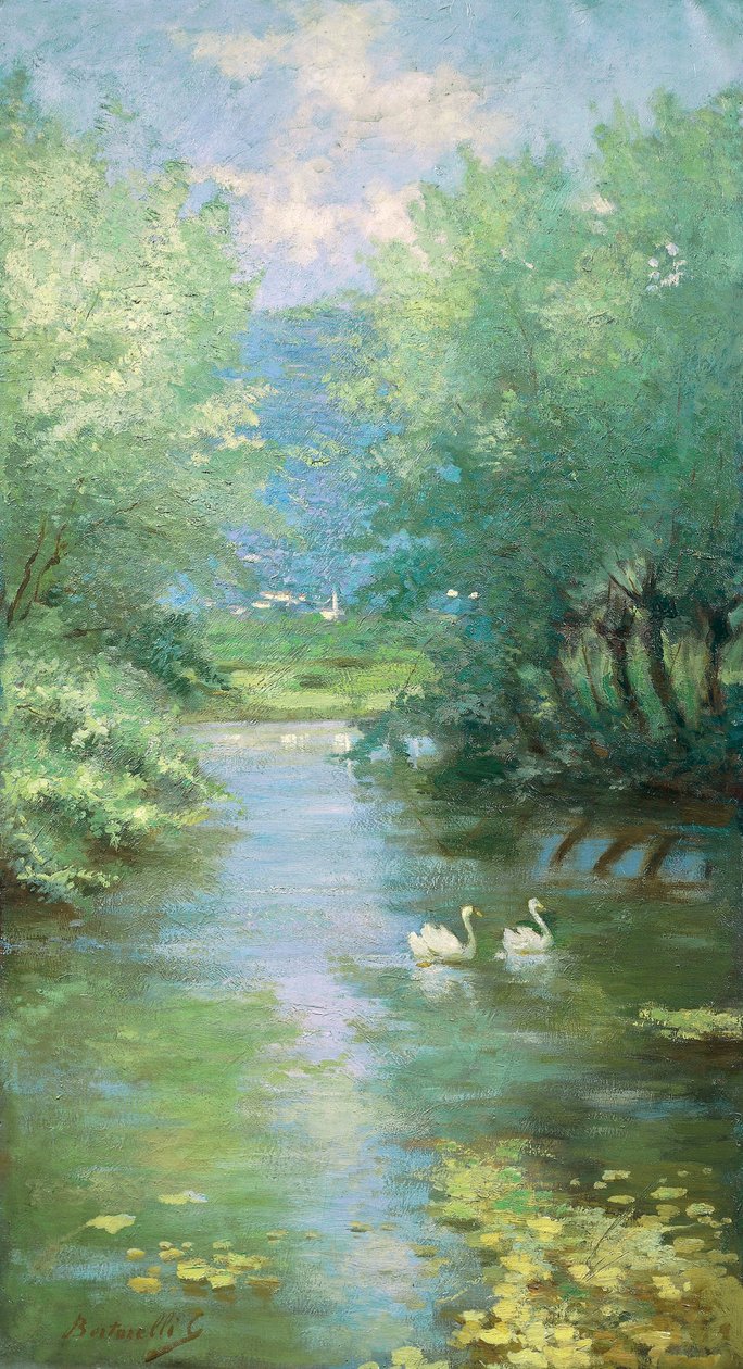 有天鹅的风景（布面油画） 作者 吉多·贝尔塔雷利