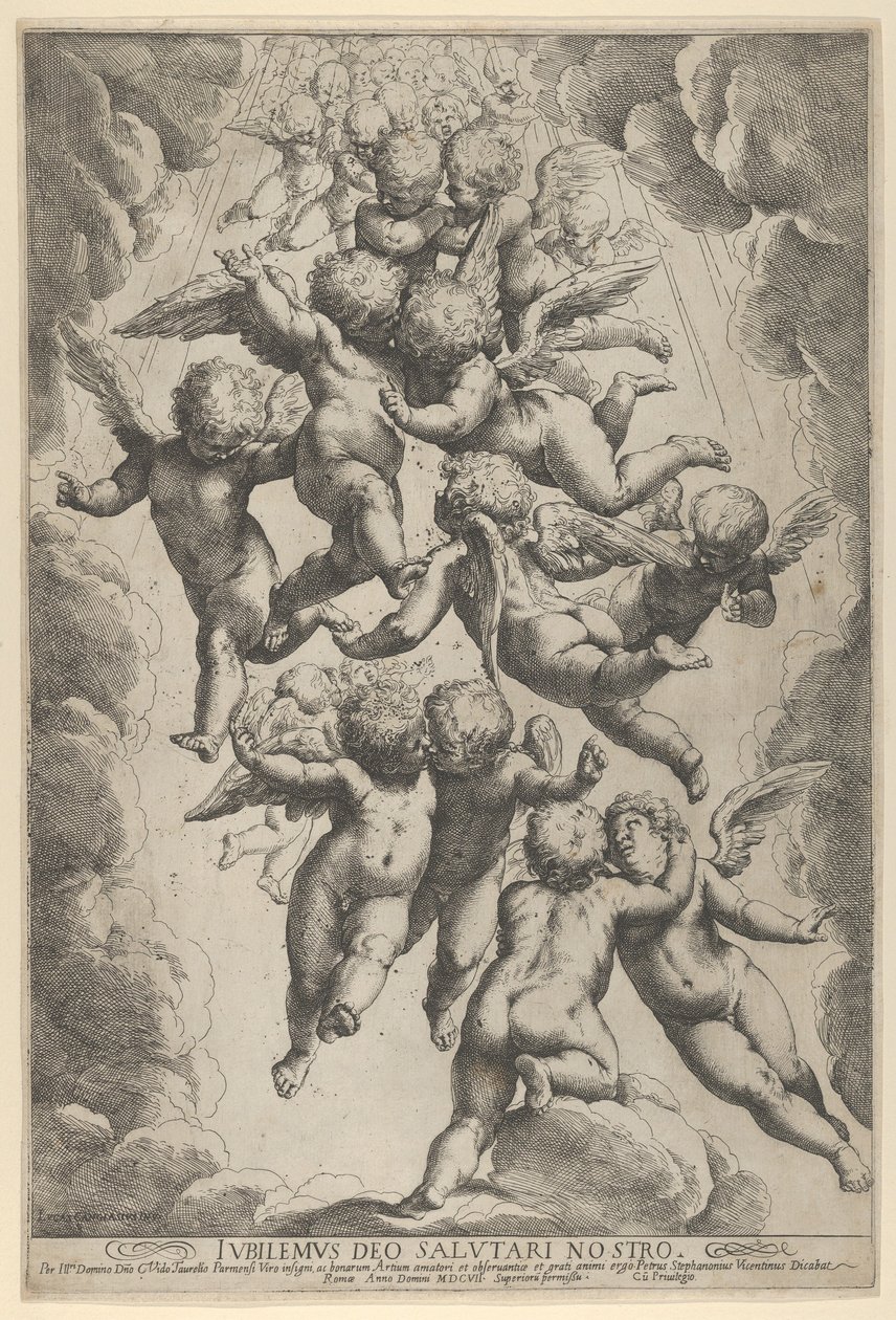A group of angels embracing in flight, framed by clouds, ca. 1607., ca. 1607. 作者 吉多·雷尼（Guido Reni）