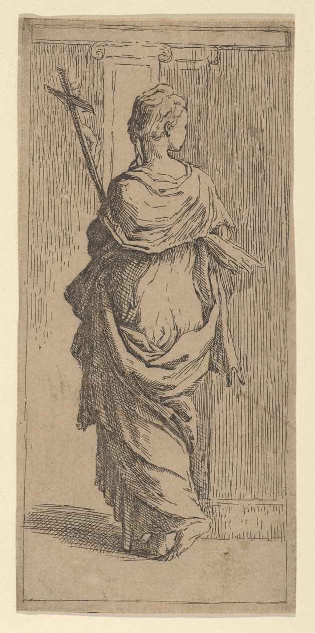 女孩背着十字架，走向壁柱，从后面看，约1590-1600年。 作者 吉多·雷尼（Guido Reni）