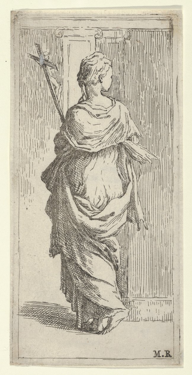 女孩背着十字架，迈向壁柱，从后面看，约1590-1600年。 作者 吉多·雷尼（Guido Reni）