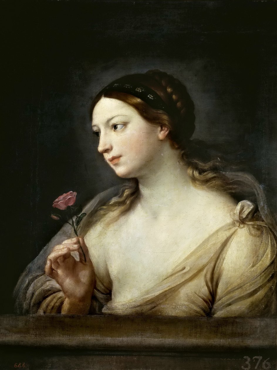 有一朵玫瑰的女孩，1630-1635年。 作者 吉多·雷尼（Guido Reni）