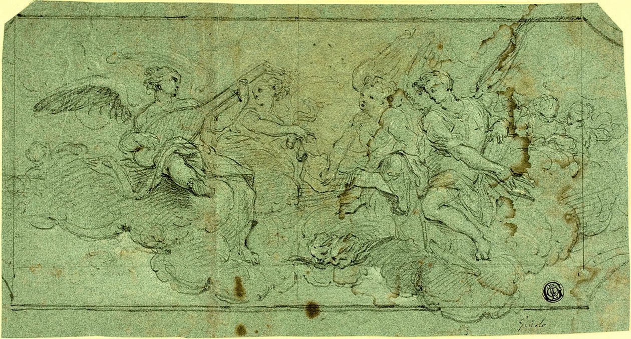 云中的音乐家天使（正面）；坐着的教士（背面） 作者 吉多·雷尼（Guido Reni）