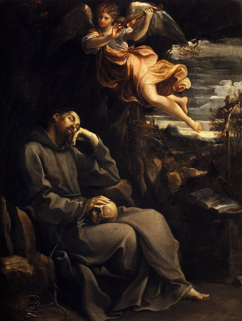 圣法兰西斯（Saint Francis）由音乐天使指挥，1606-1607年。 作者 吉多·雷尼（Guido Reni）