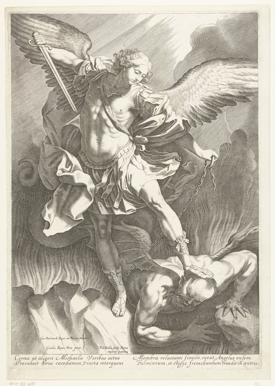 皮特·德·巴里乌（Pieter de Bailliu）刻的大天使圣迈克尔击败魔鬼，1623-60 作者 吉多·雷尼（Guido Reni）