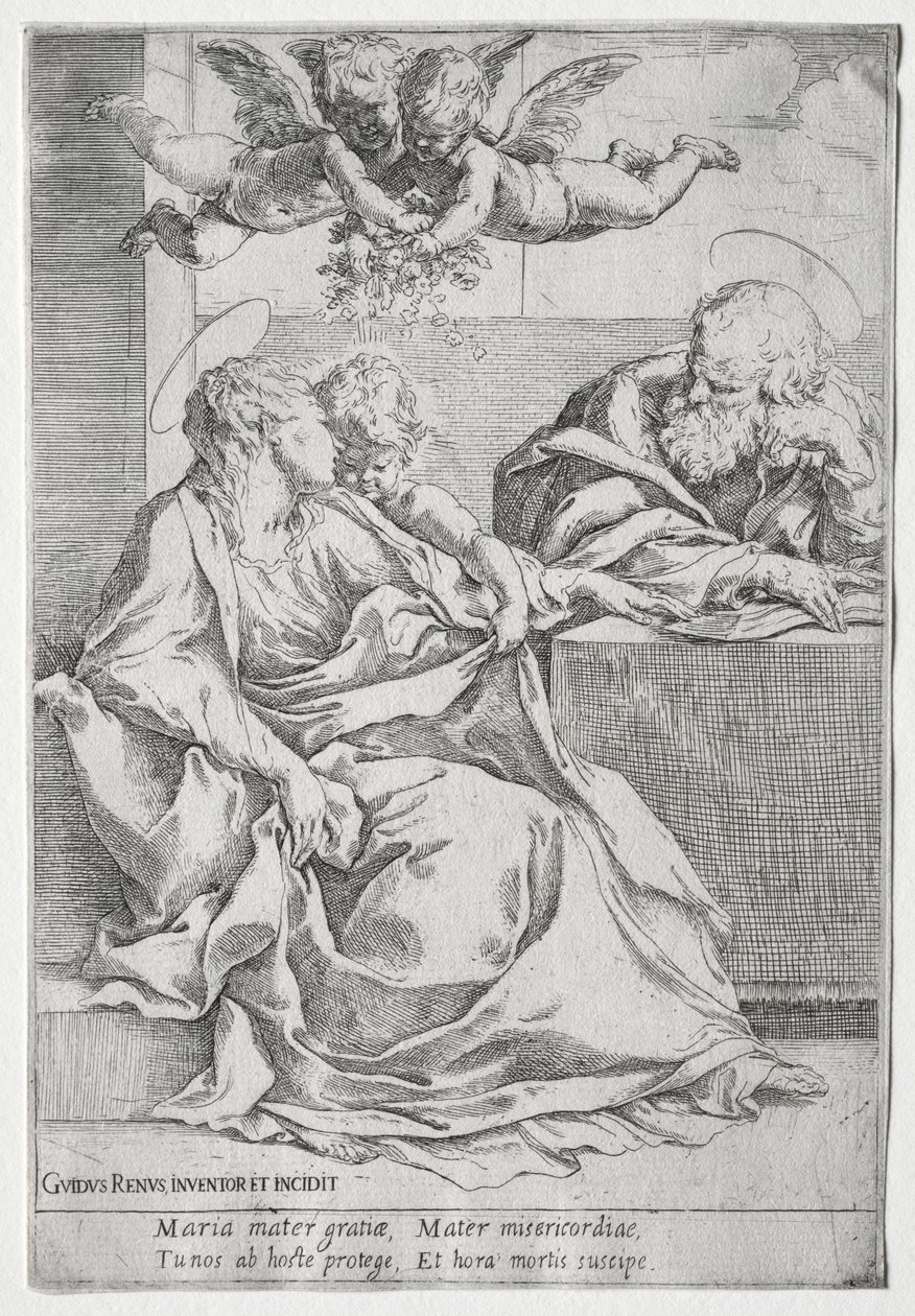 有两个天使的神圣家族。 作者 吉多·雷尼（Guido Reni）