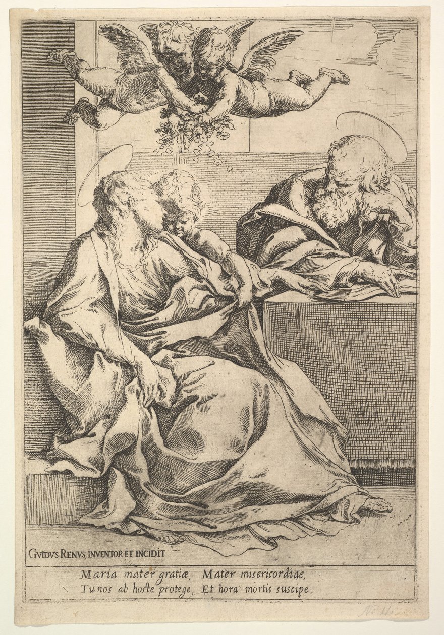 有两个天使的神圣家族。 作者 吉多·雷尼（Guido Reni）