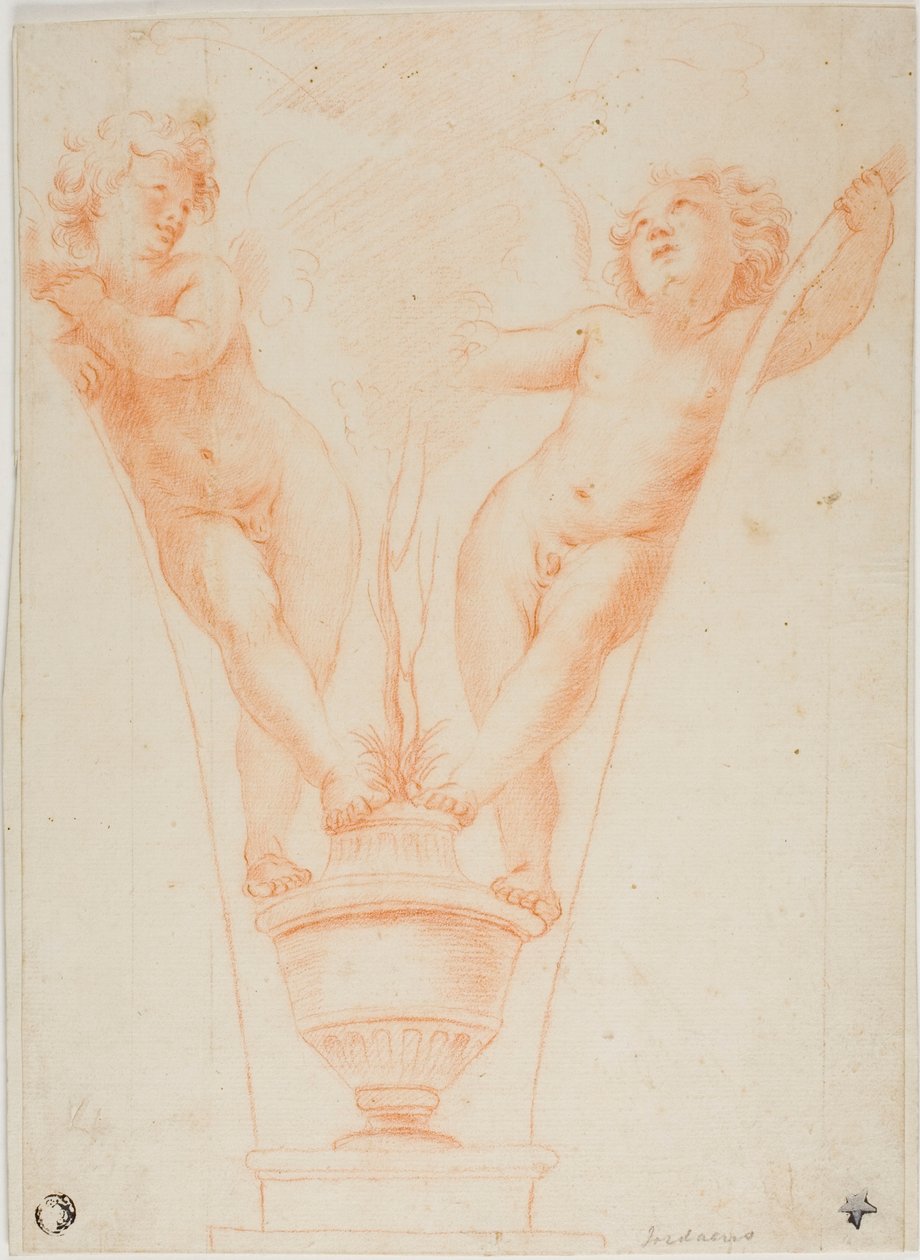 两个普提与盆栽 作者 吉多·雷尼（Guido Reni）