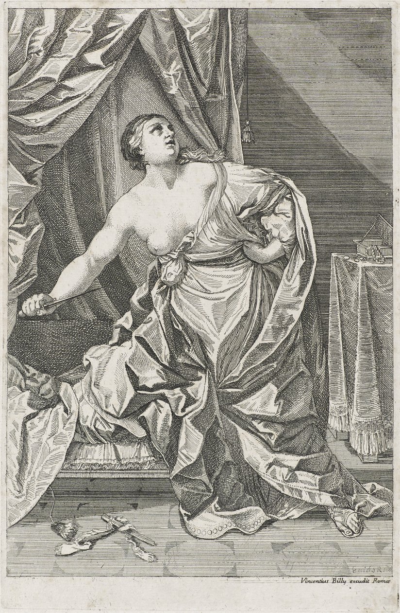 Lucretia之死，c。 1700-50可能安东尼奥比利（活跃于18世纪上半叶）（纸上蚀刻） 作者 雷多之后的吉多