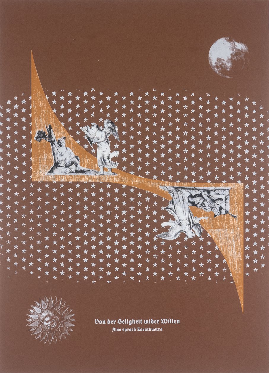 无意识的幸福，查拉图斯特拉如是说，2025 年（木刻和丝网版画） 作者 吉尔赫姆·庞特斯（Guilherme Pontes）