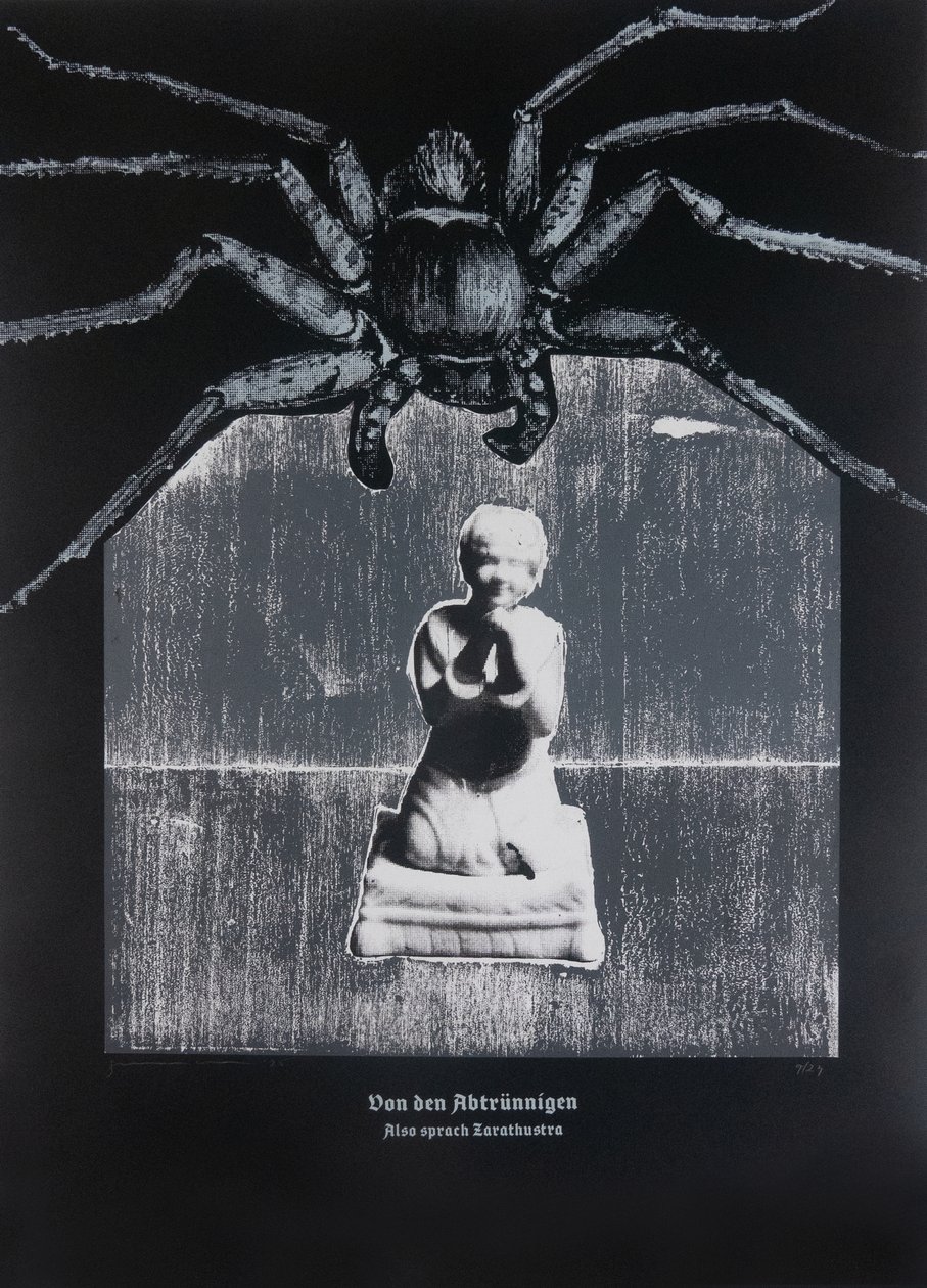 论叛教者》，《查拉图斯特拉如是说》，2025 年（木刻和丝网版画） 作者 吉尔赫姆·庞特斯（Guilherme Pontes）