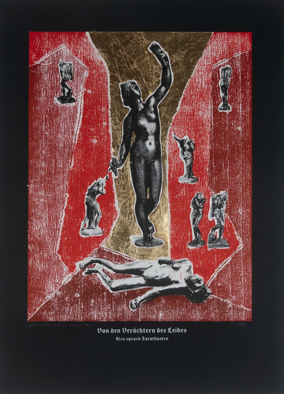 论身体的鄙视者》，《查拉图斯特拉如是说》，2023 年（木刻和丝网版画） 作者 吉尔赫姆·庞特斯（Guilherme Pontes）