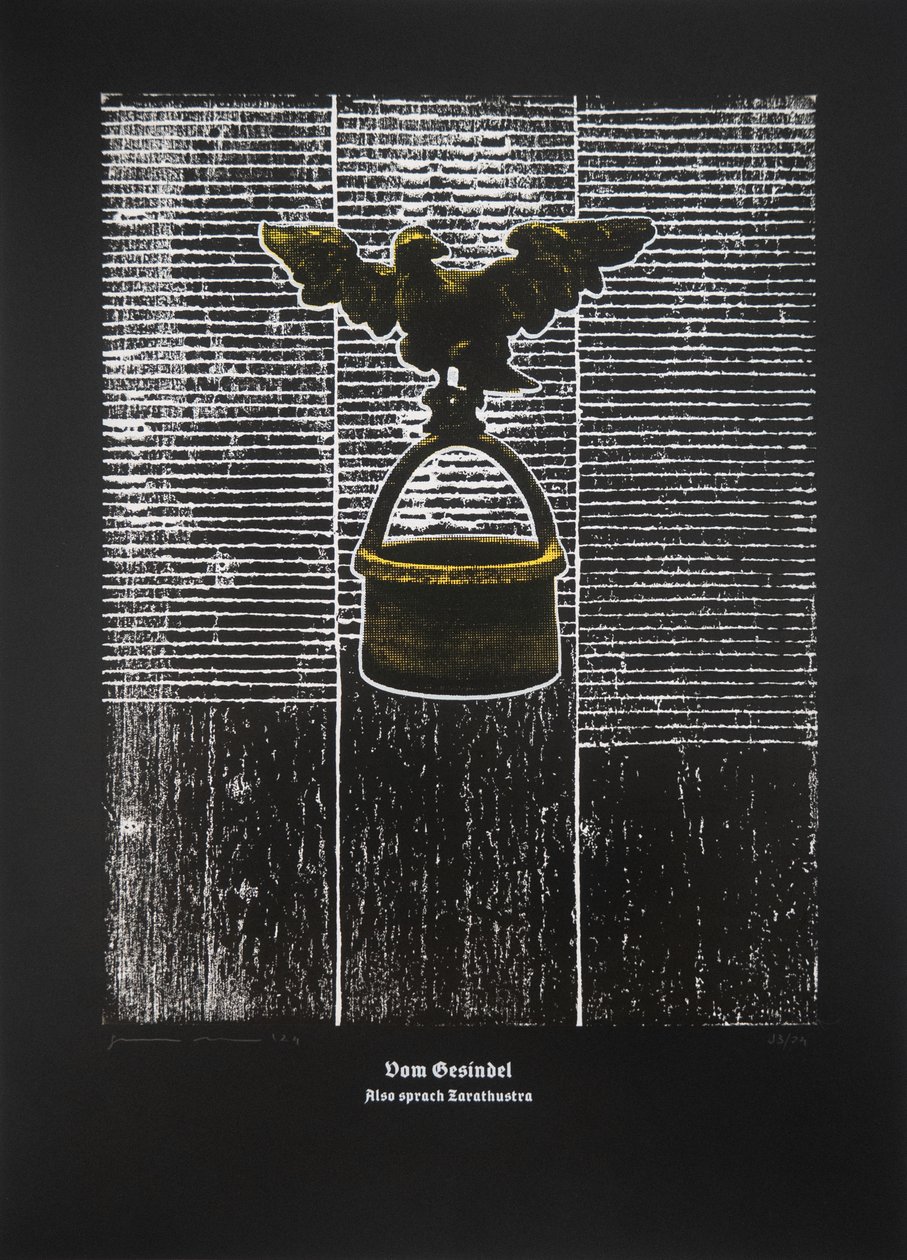 乌合之众》，《查拉图斯特拉如是说》，2024 年（木刻和丝网版画） 作者 吉尔赫姆·庞特斯（Guilherme Pontes）