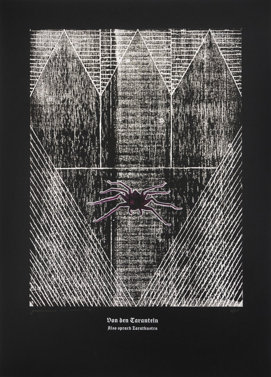 论蛛》，《查拉图斯特拉如是说》，2024 年（木刻和丝网版画） 作者 吉尔赫姆·庞特斯（Guilherme Pontes）