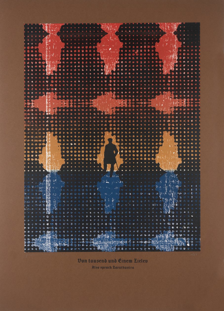 关于一千零一个目标，查拉图斯特拉如是说，2024 年（木刻和丝网版画） 作者 吉尔赫姆·庞特斯（Guilherme Pontes）