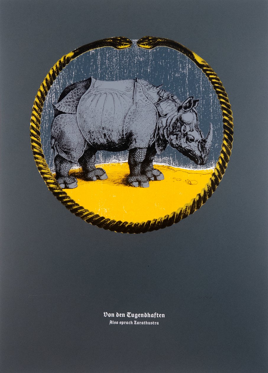 论美德，查拉图斯特拉如是说，2024 年（木刻和丝网版画） 作者 吉尔赫姆·庞特斯（Guilherme Pontes）