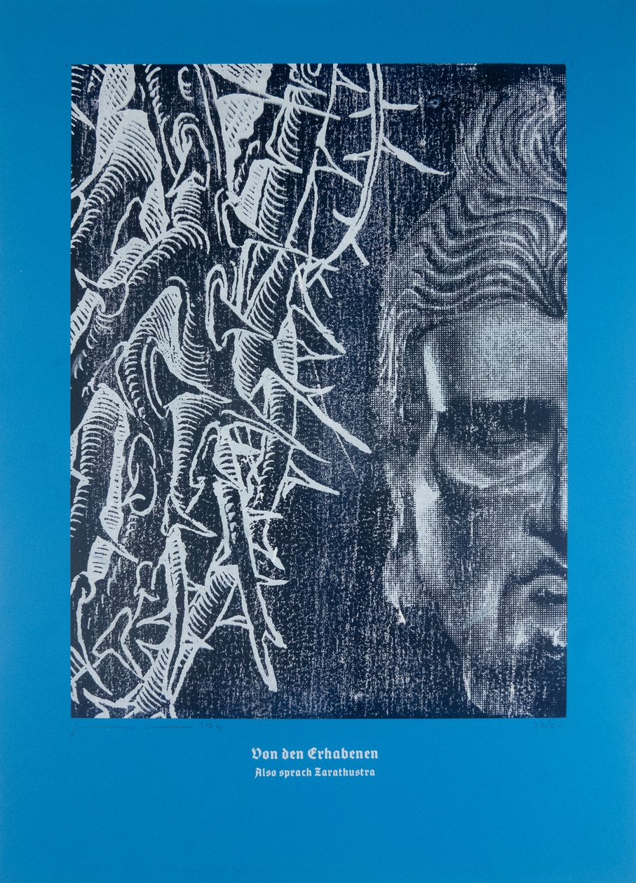 论崇高者，查拉图斯特拉如是说，2024 年（木刻和丝网版画） 作者 吉尔赫姆·庞特斯（Guilherme Pontes）