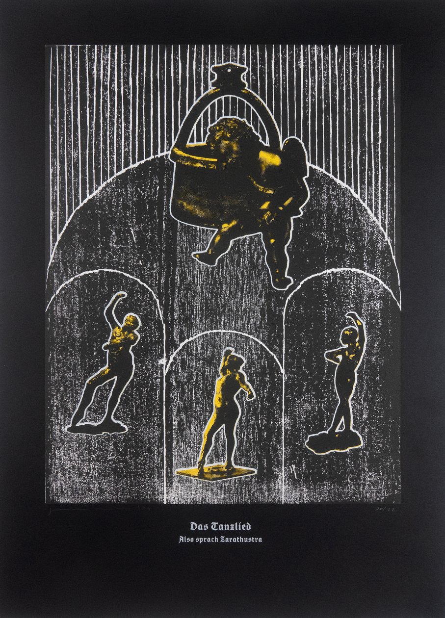 舞曲》，《查拉图斯特拉如是说》，2024 年（木刻和丝网版画） 作者 吉尔赫姆·庞特斯（Guilherme Pontes）