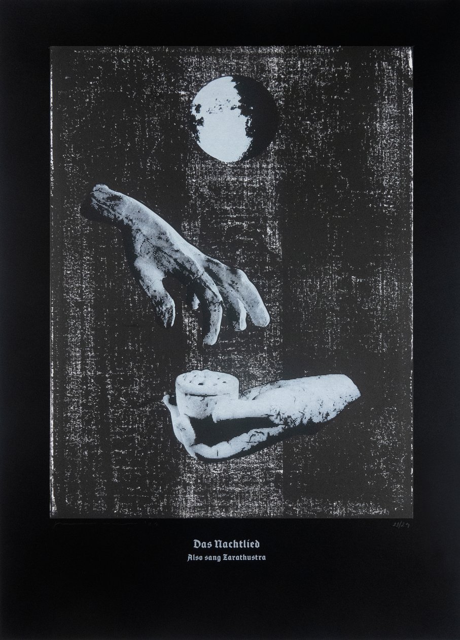 夜歌》，《查拉图斯特拉如是说》，2024 年（木刻和丝网版画） 作者 吉尔赫姆·庞特斯（Guilherme Pontes）