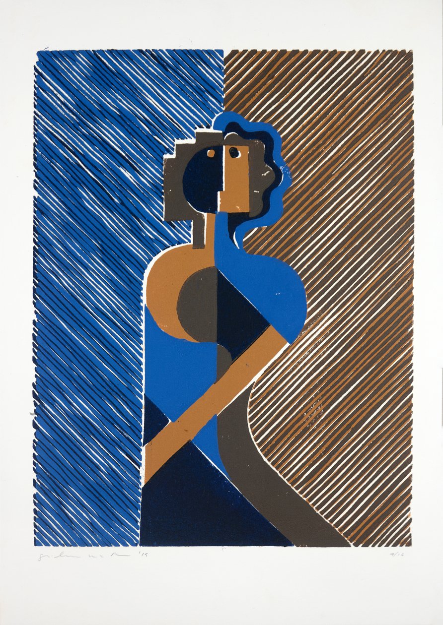 靠在墙上的女人，2019（油毡版画） 作者 吉尔赫姆·庞特斯（Guilherme Pontes）