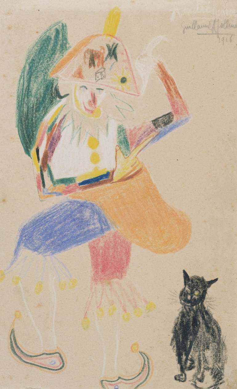 小猫在Bicorne与猫，绘图致力于Andre Rouveyre，1916年（彩色蜡笔在纸上） 作者 纪尧姆·阿波利奈尔