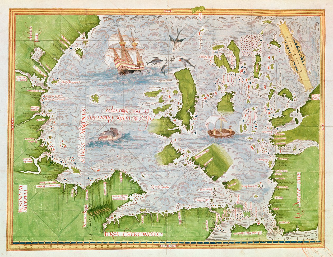 Fol.30v马鲁古海地图，来自&39;Cosmographie Universelle&39;，1555 作者 Guillaume Le Testu