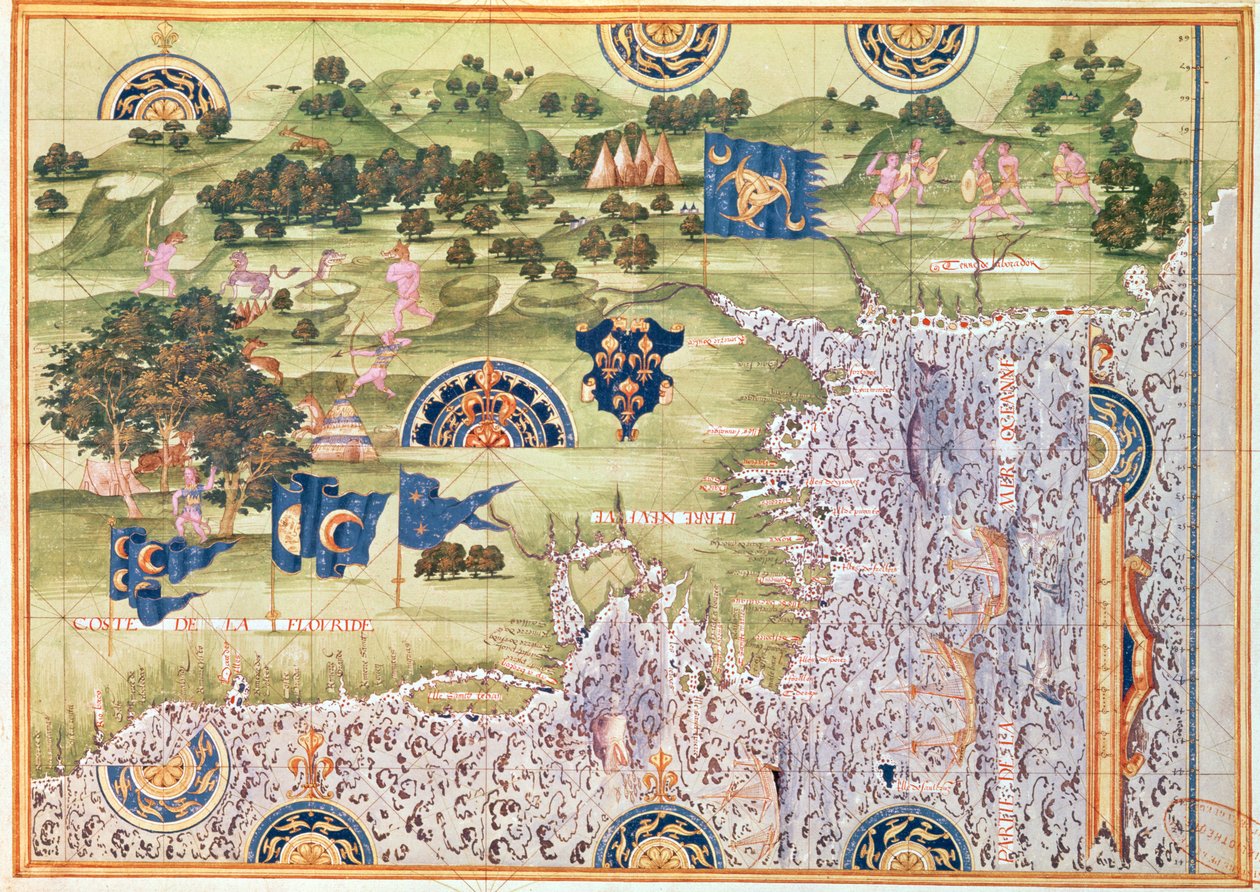 Fol.56v佛罗里达，加拿大和拉布拉多的地图，来自&39;Cosmographie Universelle&39;，1555 作者 Guillaume Le Testu