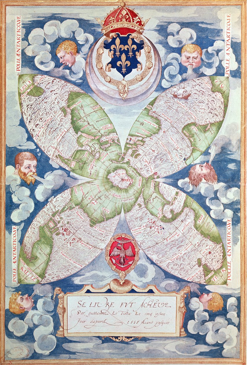 Fol.7v北极地图，来自&39;Cosmographie Universelle&39;，1555 作者 Guillaume Le Testu