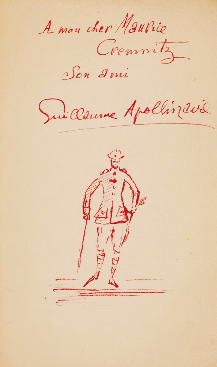 莫里斯·克雷米尼茨（Maurice Cremnitz）的题词来自“勒·珀特·刺客”，1916年 作者 纪尧姆·阿波利奈尔