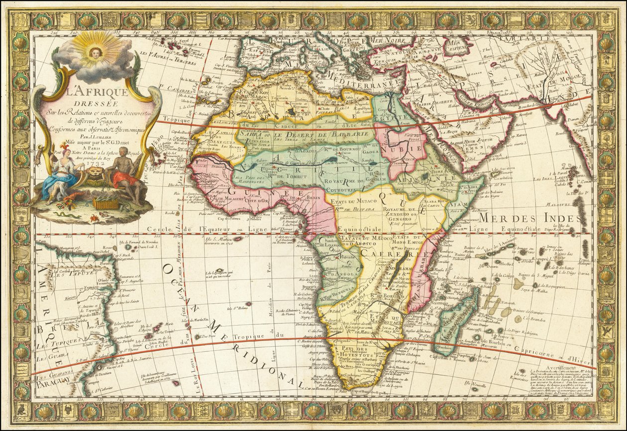 纪尧姆-达内绘制的 1732 年非洲地图 作者 纪尧姆·戴内（Guillaume Danet）