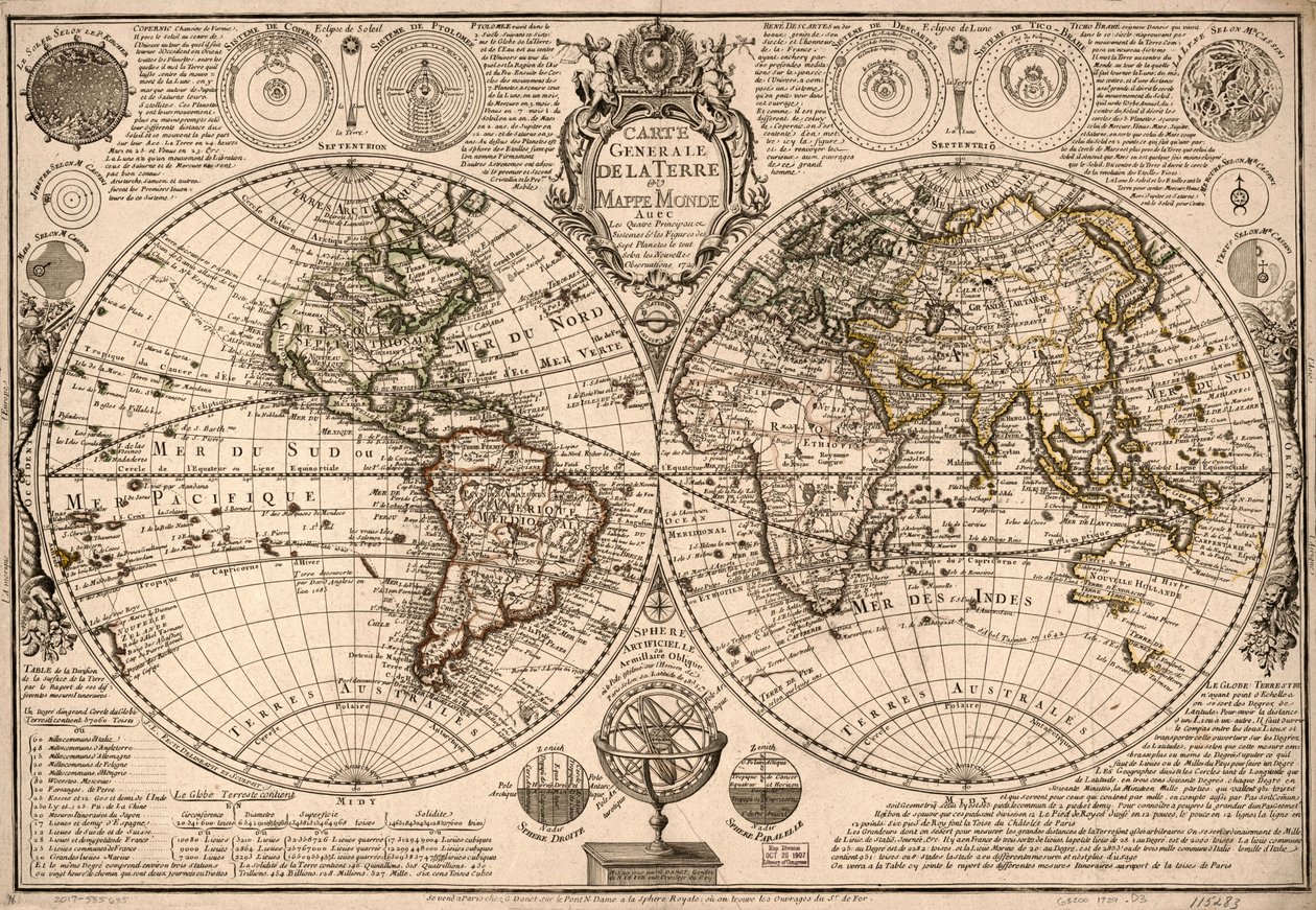 Carte generale de la terre - ou mappe monde auec les quatre principau  sistemes  les figures des sept planetes le tout selon les nouvelles obseruations.LOC 2017585685 作者 纪尧姆·戴内（Guillaume Danet）