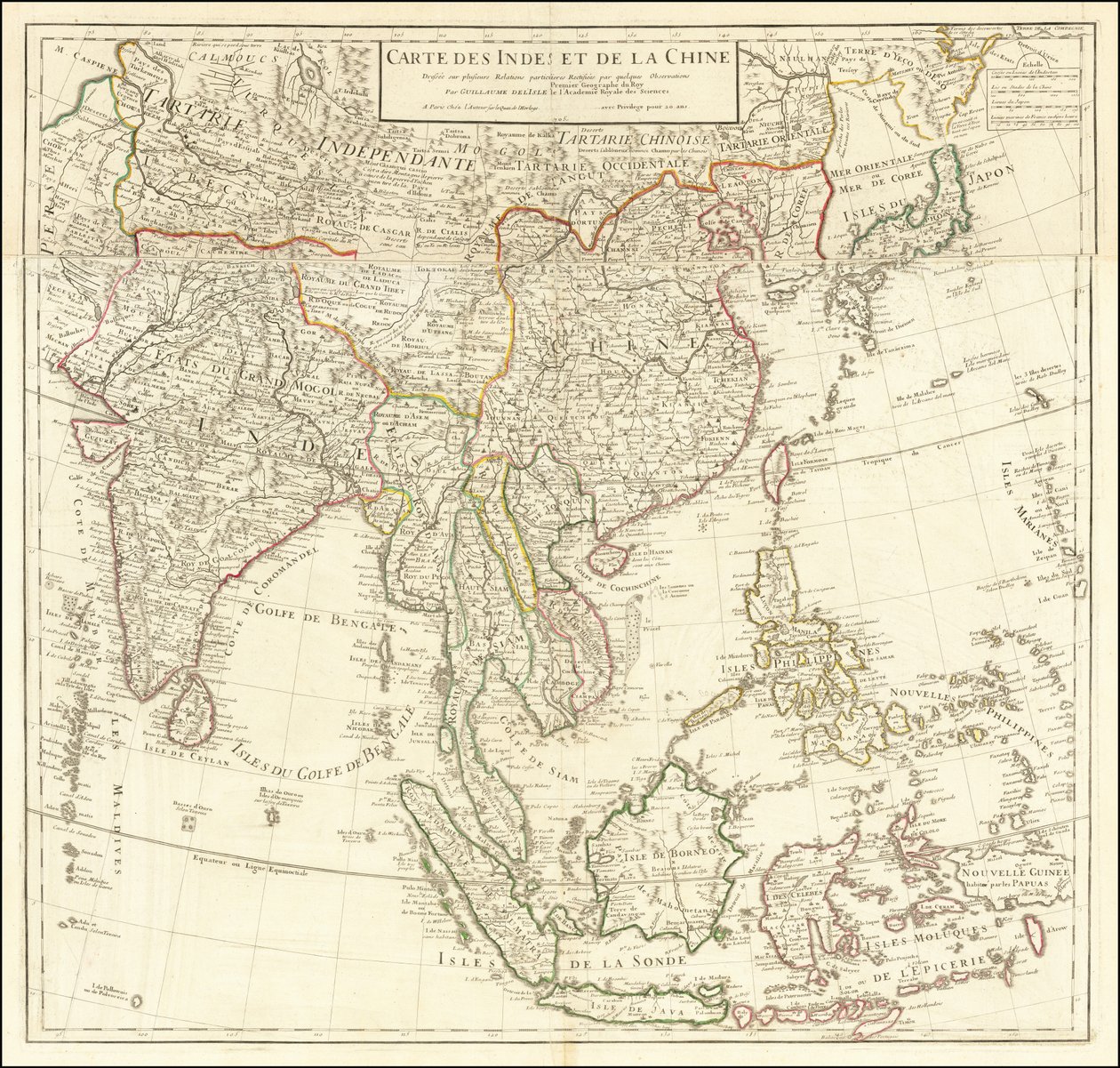 1705 年地图 - 印度和中国地图 作者 纪尧姆·德利斯（Guillaume Delisle）