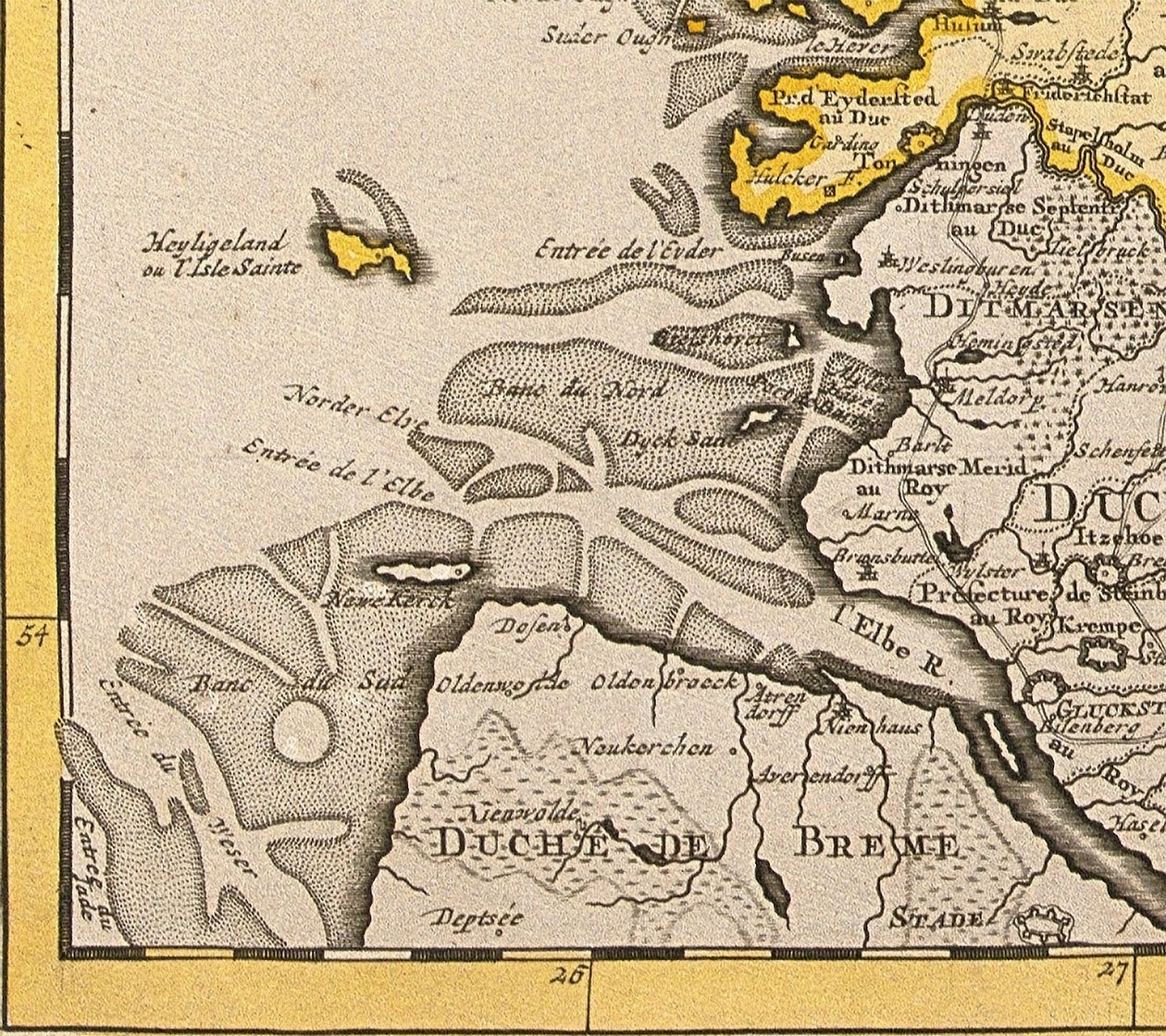 Heligoland的详细地图，丹麦地图，1730年 作者 纪尧姆·德利斯（Guillaume Delisle）