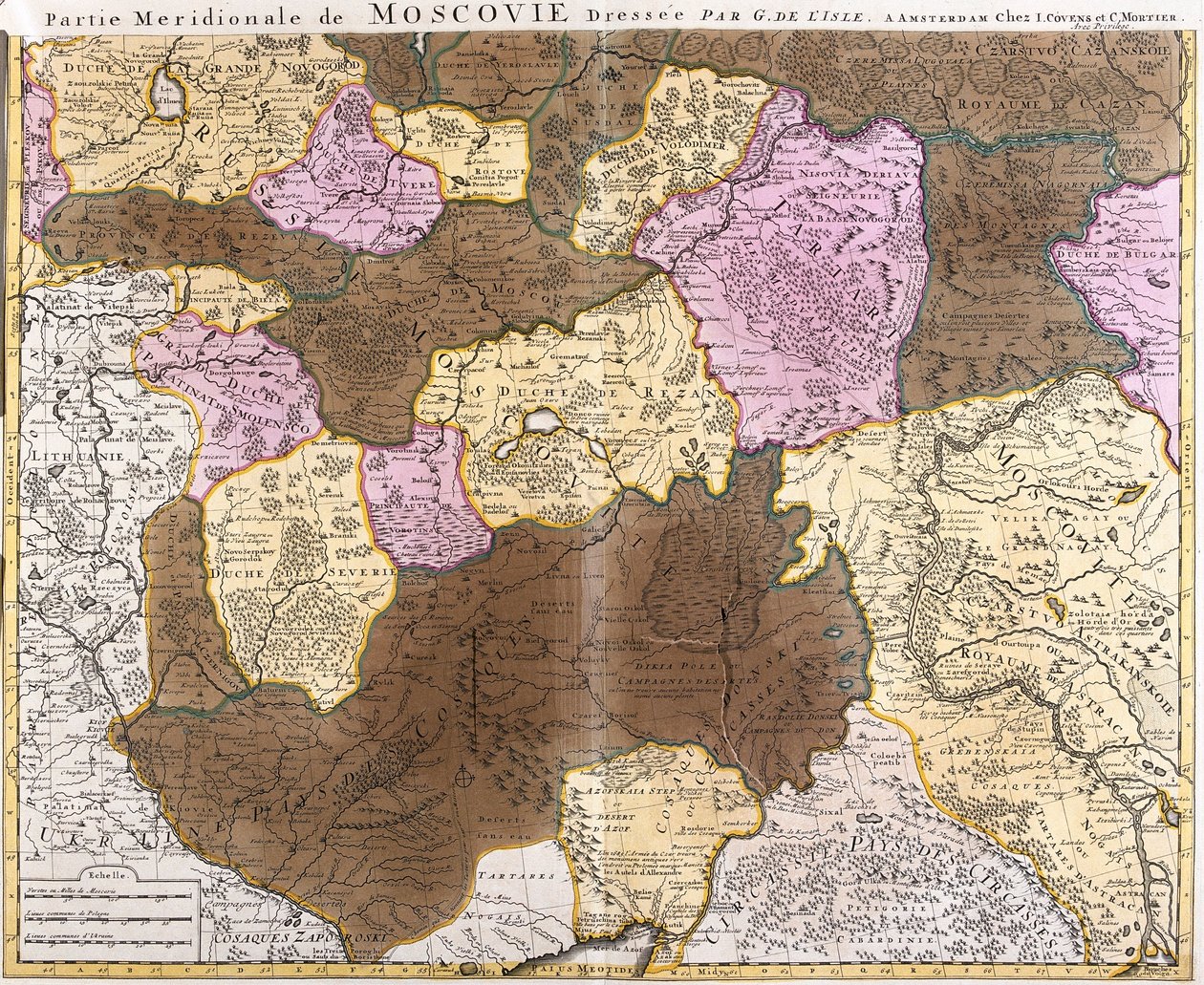 莫斯科大公国（俄罗斯）子午线部分的地图（蚀刻画 作者 纪尧姆·德利斯（Guillaume Delisle）
