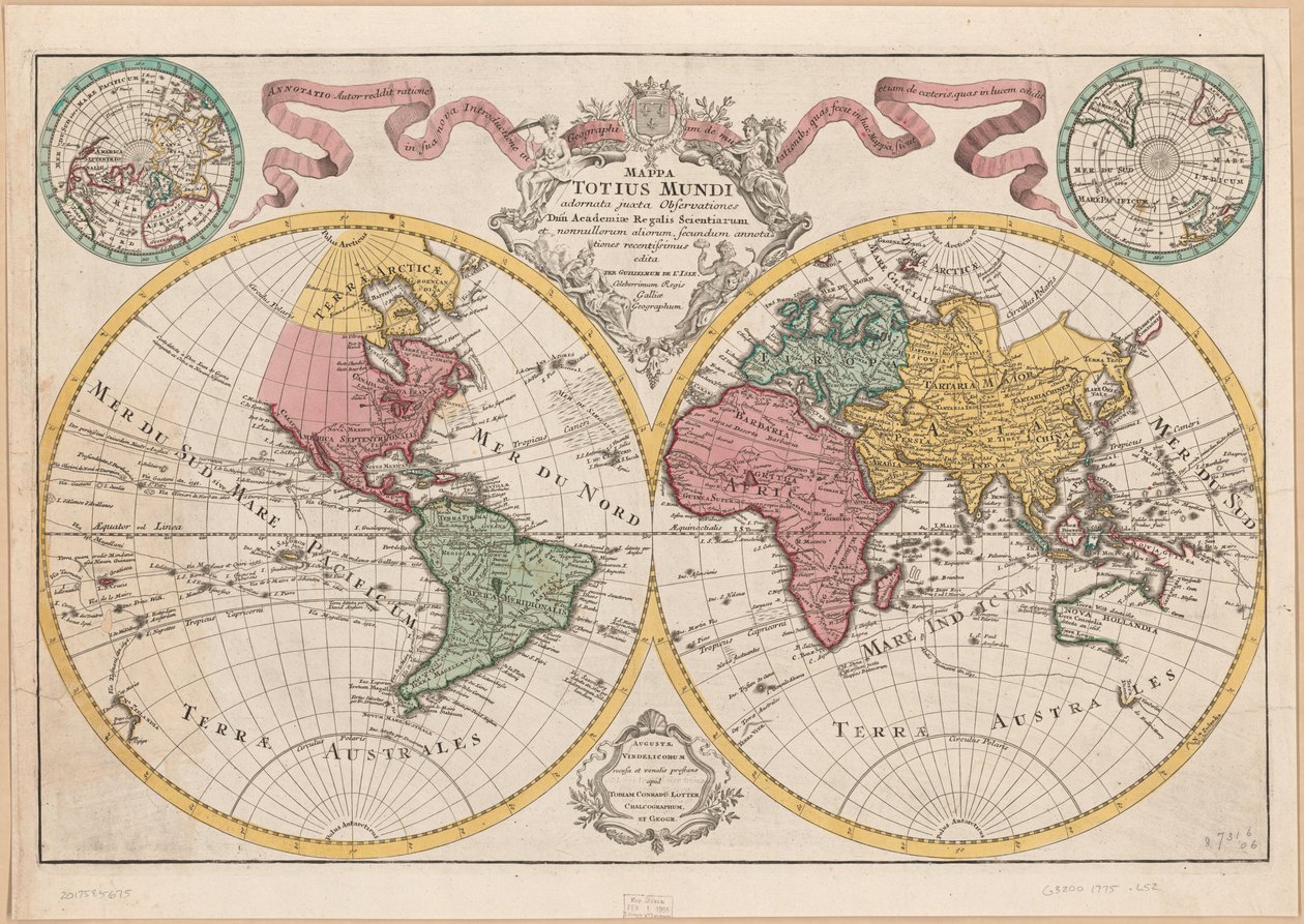 Mappa totius mundi - adornata juxta observationes dnn. Academiae regalis scientiarum et nonnullorum aliorum secundum annotationes recentissimas LOC 2017585675 作者 纪尧姆·德利斯（Guillaume Delisle）