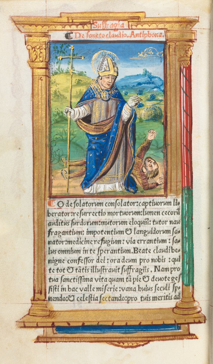 罗马的小时使用印刷书：fol。 105v，圣克洛德饰演Bishop，1510年。 作者 Guillaume Le Rouge
